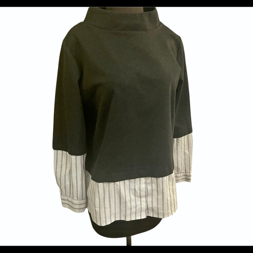 Vince Camuto Stripe Hem Sleeve Pullover Sweatshirt